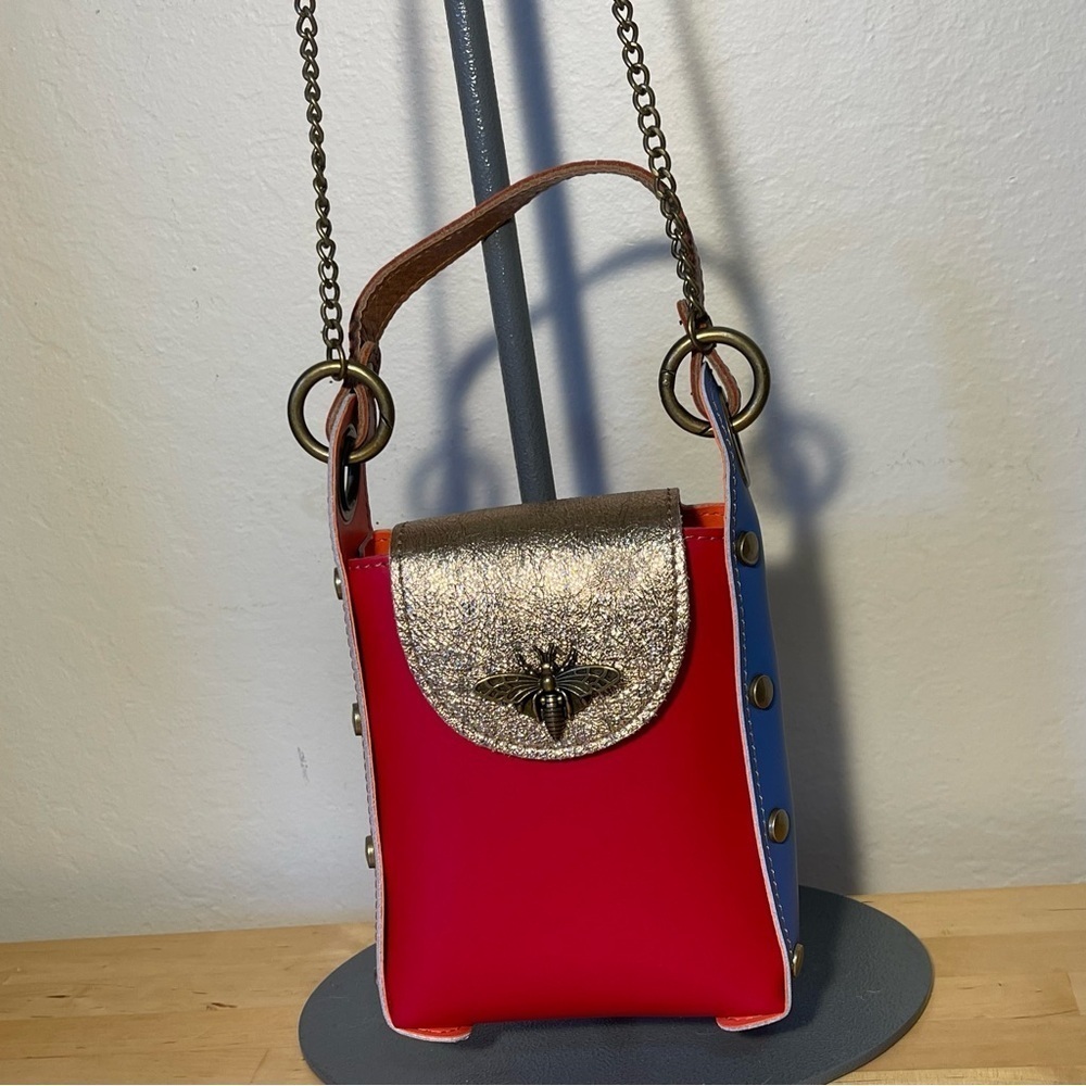 The Bee Multicolor Leather Crossbody Bag Colorblock Artisan Shoulder Purse